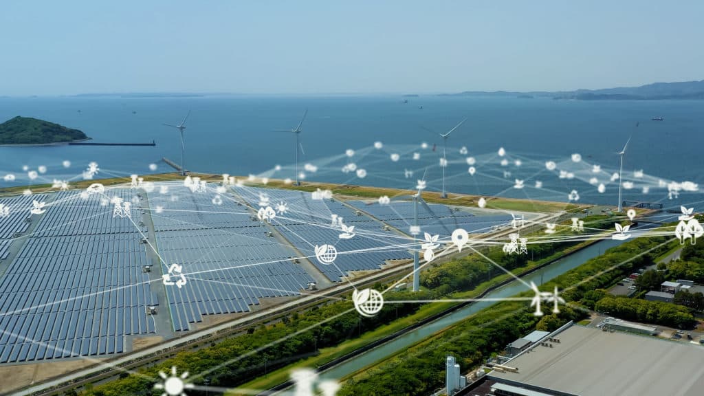 Wind Far and Solar Farm With ESG Logos
