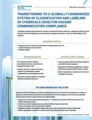 Transitioning to a Globally Harmonized System of Classification and Labeling of Chemicals (GHS) Case Study