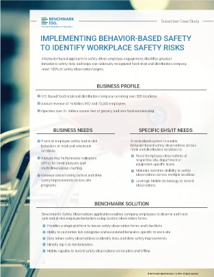 Implementing Behavior-Based Safety to Identify Workplace Safety Risks Case Study